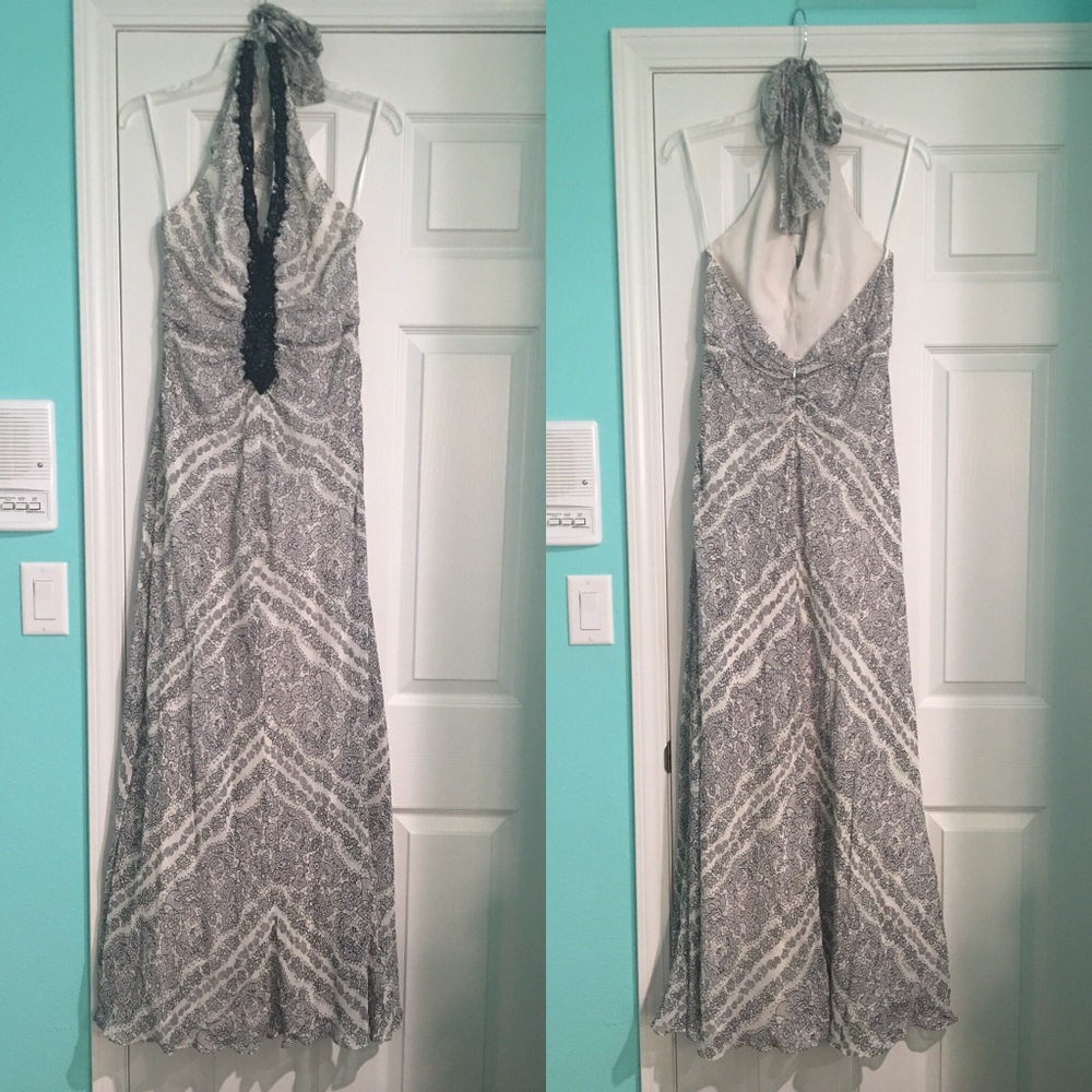 BCBG Black & White Vintage Silk Maxi Dress
